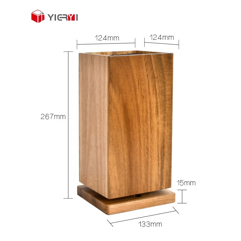 Acacia Wood 360 Degree Universal Knives Holder With PP Core Slot Rotating Acacia Wooden Knife Block For Kitchen Countertop