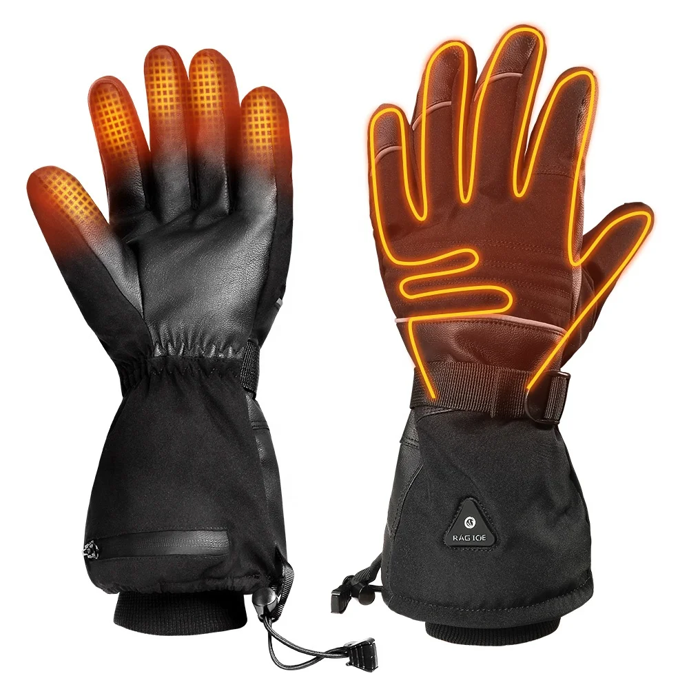 Водонепроницаемые перчатки с подогревом для мужчин и женщин, водонепроницаемые кожаные зимние лыжные теплые перчатки с электрическим перезаряжаемым аккумулятором