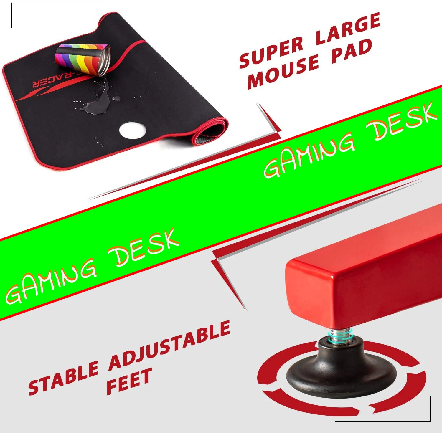 
T Shaped Game Station with Free Mouse Pad Gaming Handle Rack Cup Holder and Headphone Hook of Computer Gaming Desk 