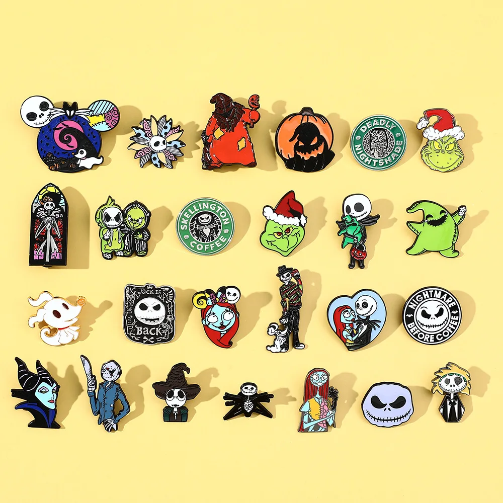 Wholesale in Stock 142 Horror Styles Halloween Custom Pins Metal Logo Badges Anime Ghost Skeleton Enamel Brooch Pins for Clothes