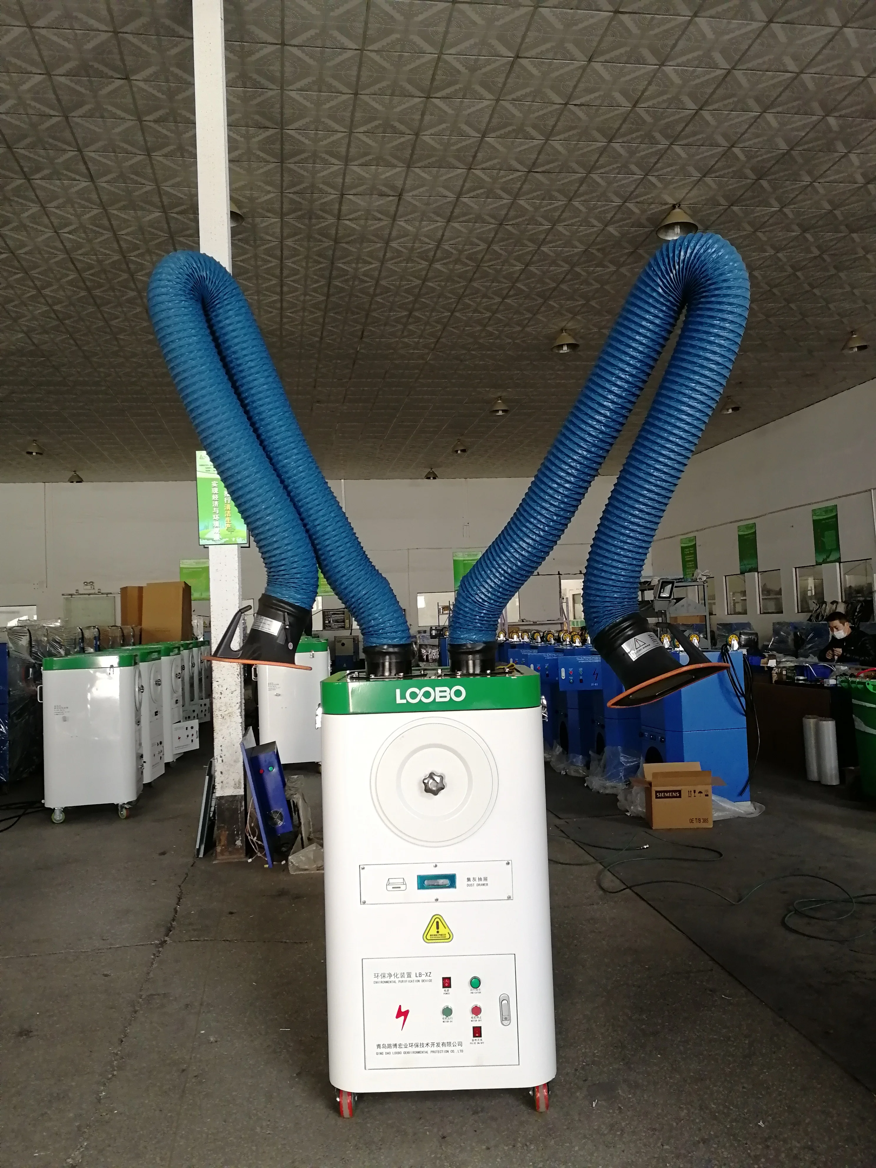 high filtering efficiency welding fume extraction air purification machine with cartridge filter and suction arms