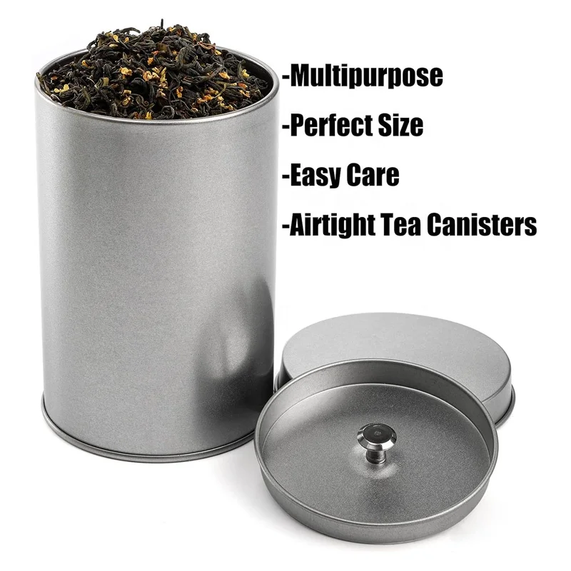 Silver Tea Tin Canister With Airtight Double Lids 20 Oz Small Round Kitchen Tin Can Box For Loose Tea Coffee Candy Herbs Spices