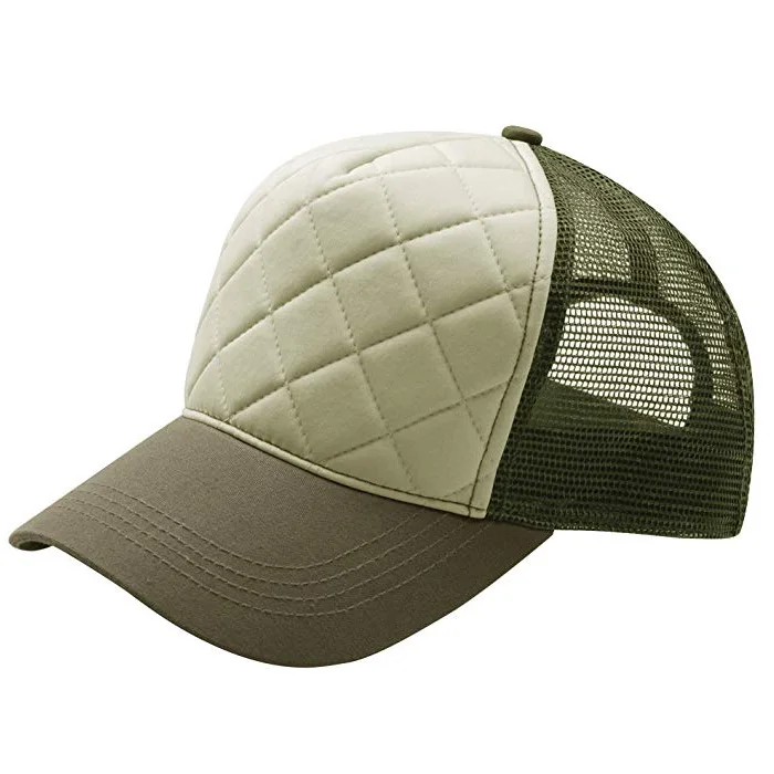 Unisex Fashion Quilted Trucker Cap Blank Mesh Two Tone Snapback Cap Baseball Fitted Cap