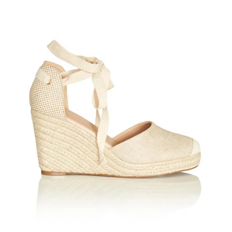 Pretty Small And Big Size Women Lace-up Wedge Platform Espadrilles Shoes