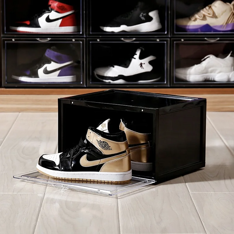 Clear Acrylic stackable Magnetic shoe storage box side open plastic wholesale transparent custom with