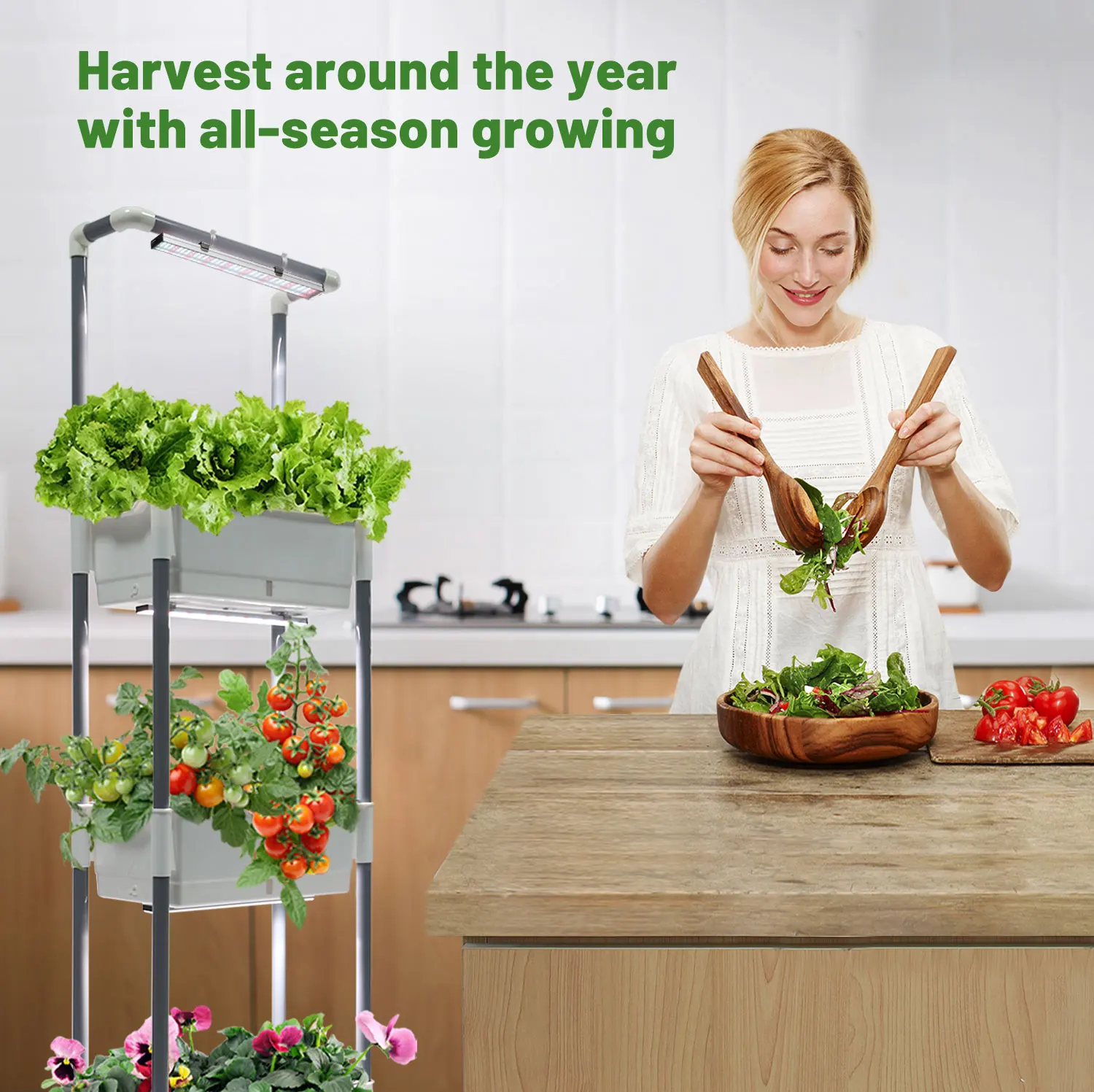 Indoor Garden Planter Herb Vegetable Flower Tomato Strawberry Farm Vertical Home Growing Kits With Led Light Mix Spectrum 660nm