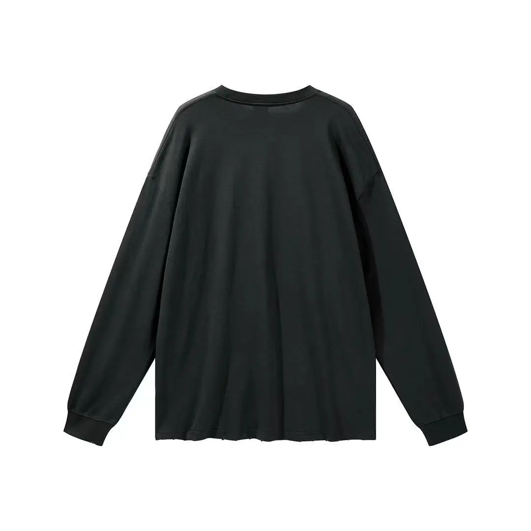2021 New designer heavy weight cotton tshirt long sleeve mens blank oversized streetwear distressed t shirts