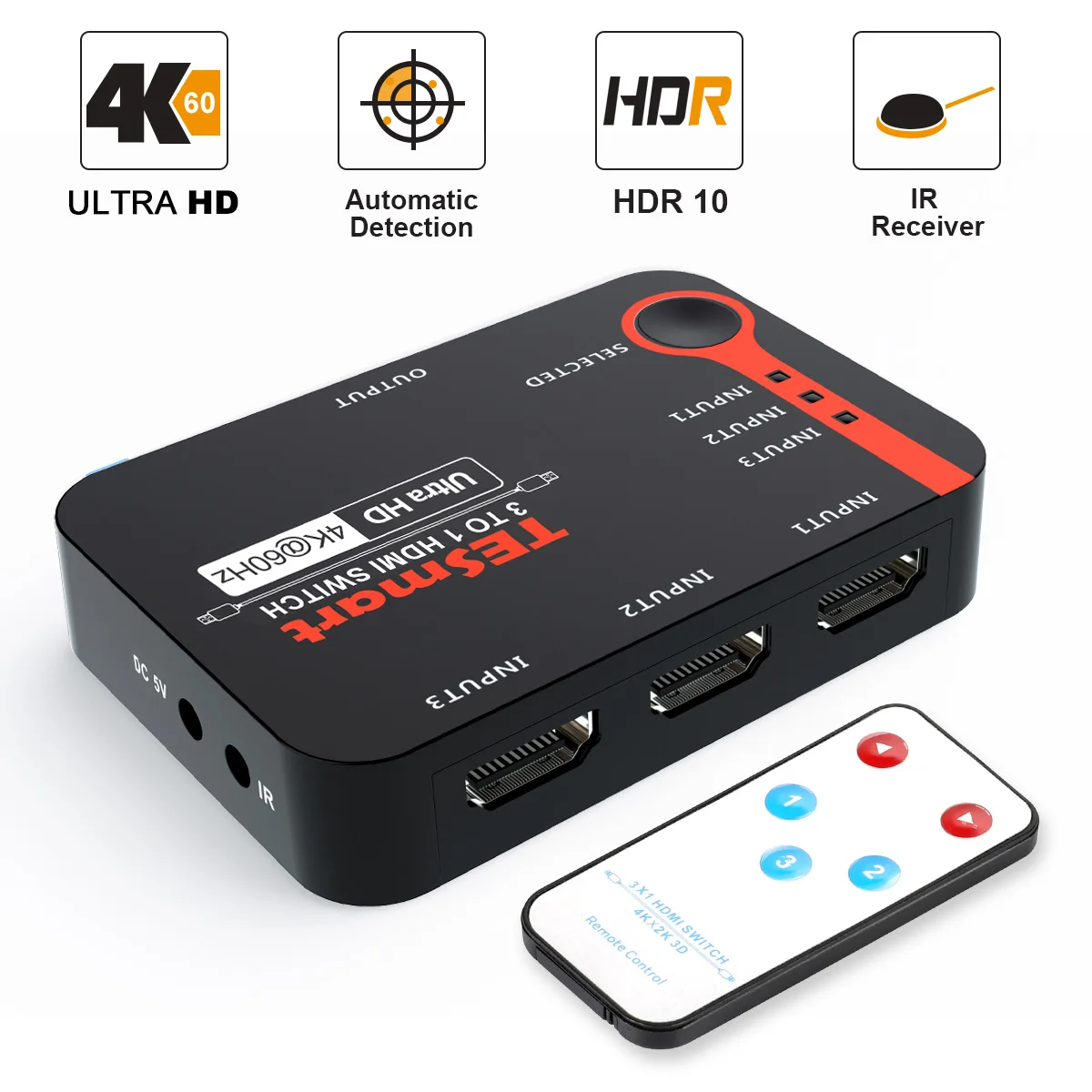 3x1 HDMI переключатель с ИК-пультом дистанционного управления автоматический вход Обнаружение и переключатель