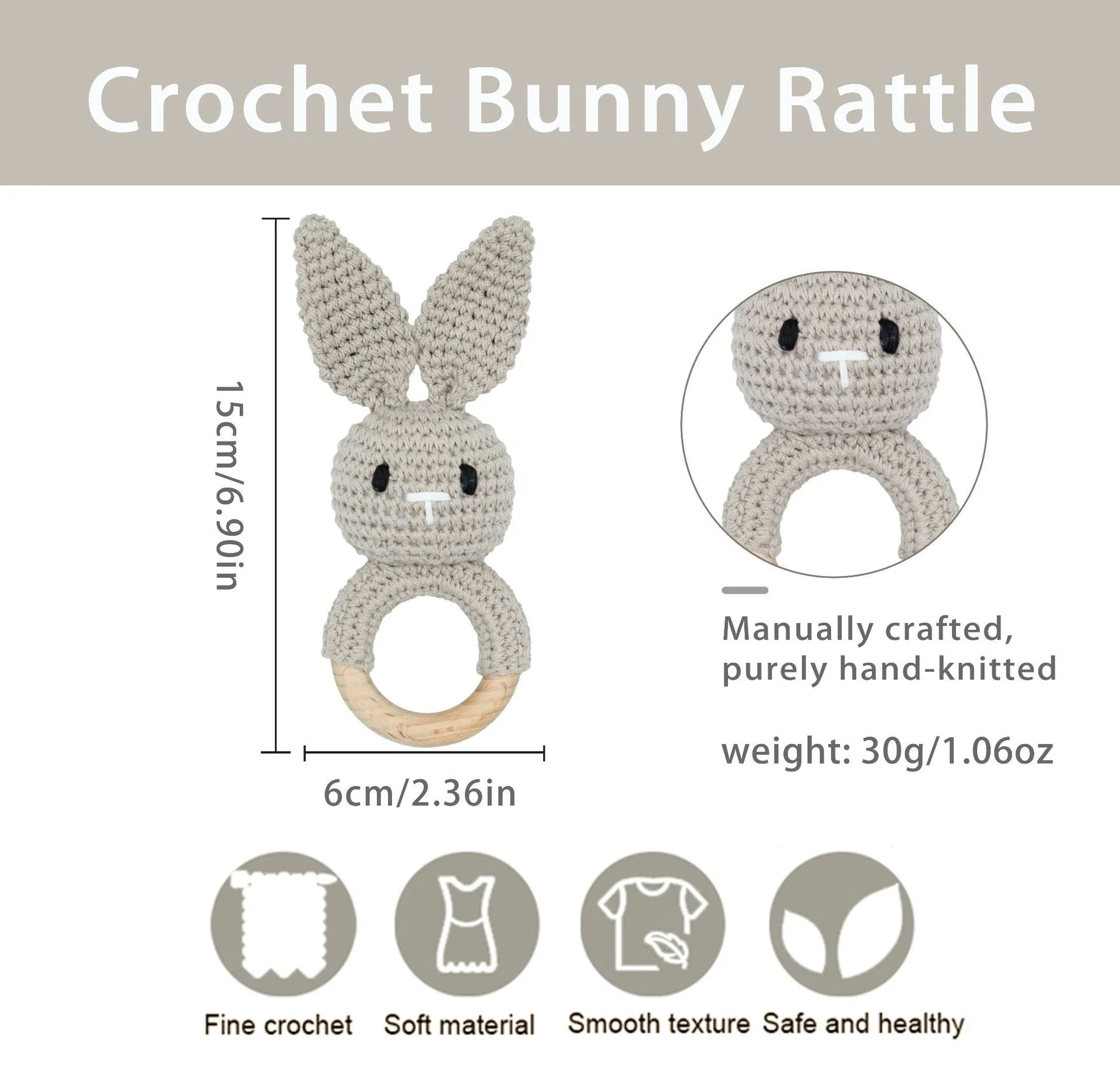 YLX Hot sale Natural Safety Handmade Wood Baby Cute Rabbit Animal Ring Rattle Teethers Wooden Teething Crochet Baby Teether