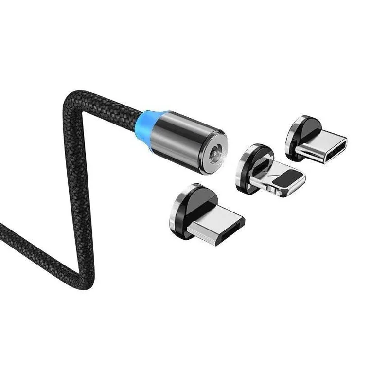 Hot Selling Manufacturers Strong Magnetic Luminous Charging Line Magnetic Mobile Phone Fast Charging Three-in-one Usb Data Cable