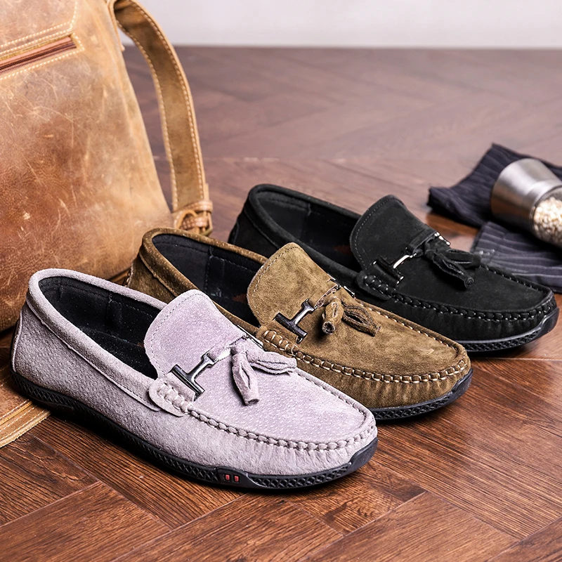 2020 Men Moccasin soft pig suede leather loafer driving shoes