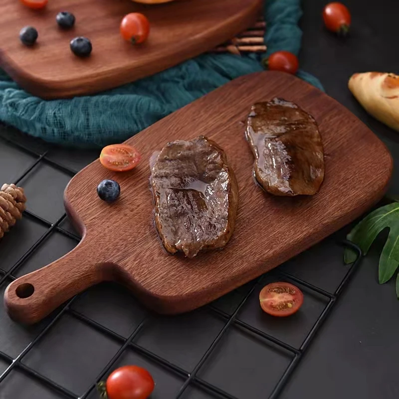 custom high quality natural walnut cutting board round rectangular black walnut chopping board with handle