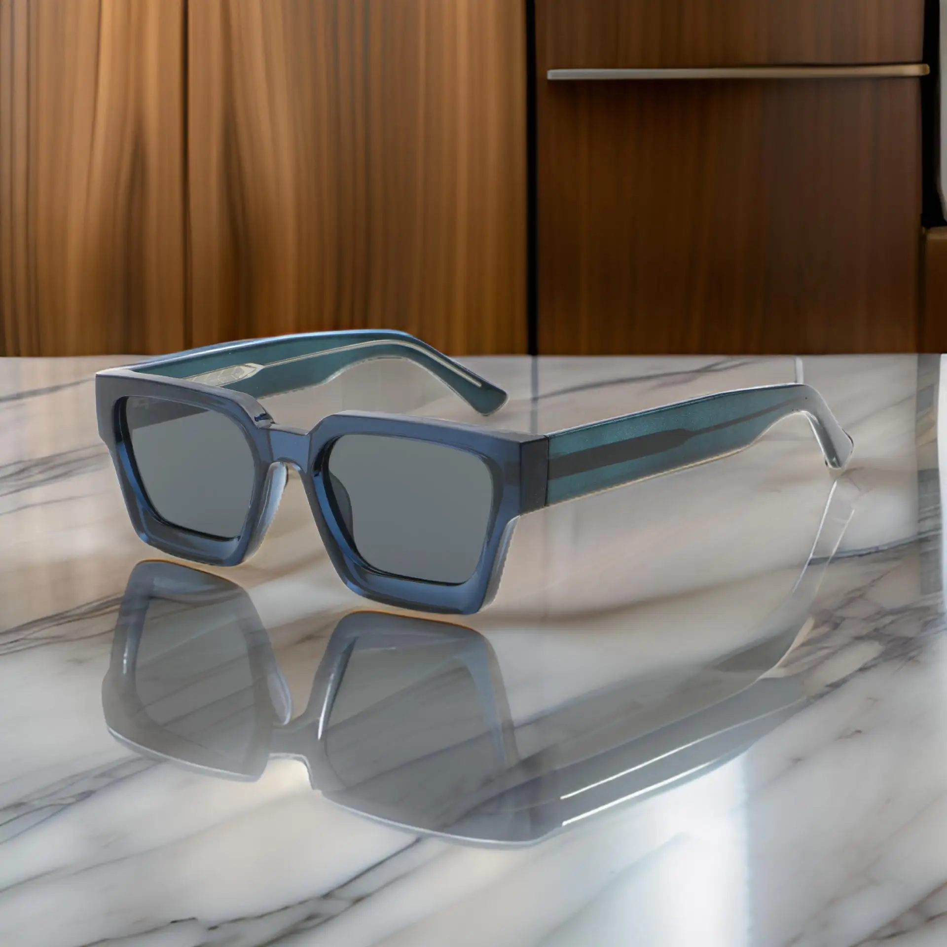 2024 Handmade Custom logo high-end unisex propionic acid sunglasses uv400 vintage large thick frame metal core square sunglasses