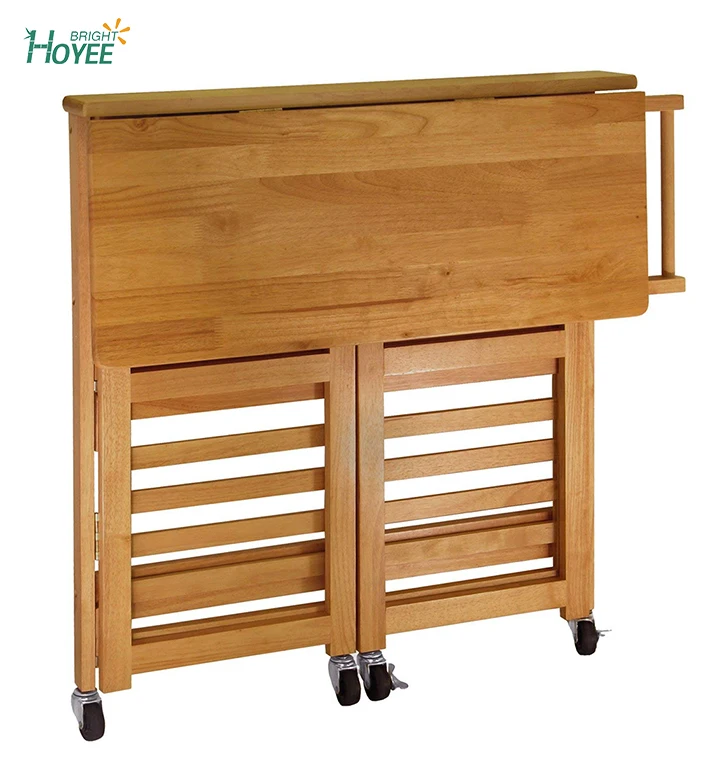 Simple and convenient folding Kitchen Cart with bamboo mobile pulley
