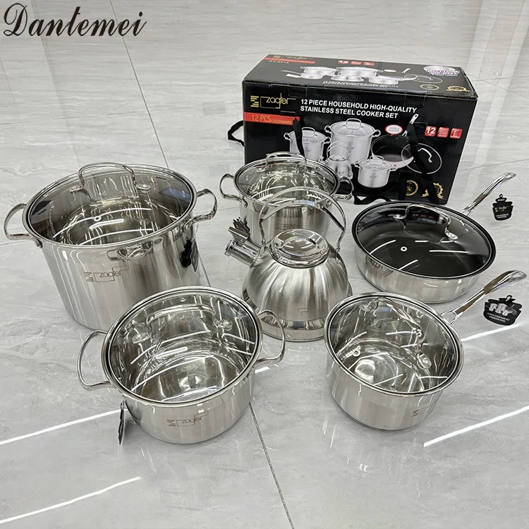 Best Selling 12PCS Cooking Pot Set Kitchenware Stainless Steel Kitchen Non Stick Cookware Set