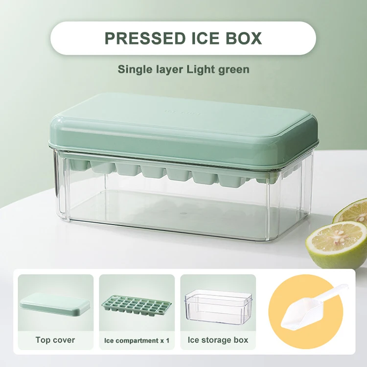 Easy Release Spill-Resistant Silicone Ice Cube Pop Out Tray Ice Cube Tray with Lid and Bin for Freezer