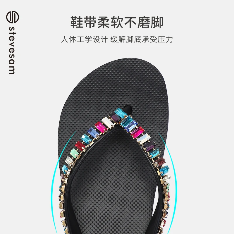 Wholesale New Rhinestone Summer Beach High Heels Flip-flops Wedges Flat Slippers EVA Rubber Women Flip-Flops