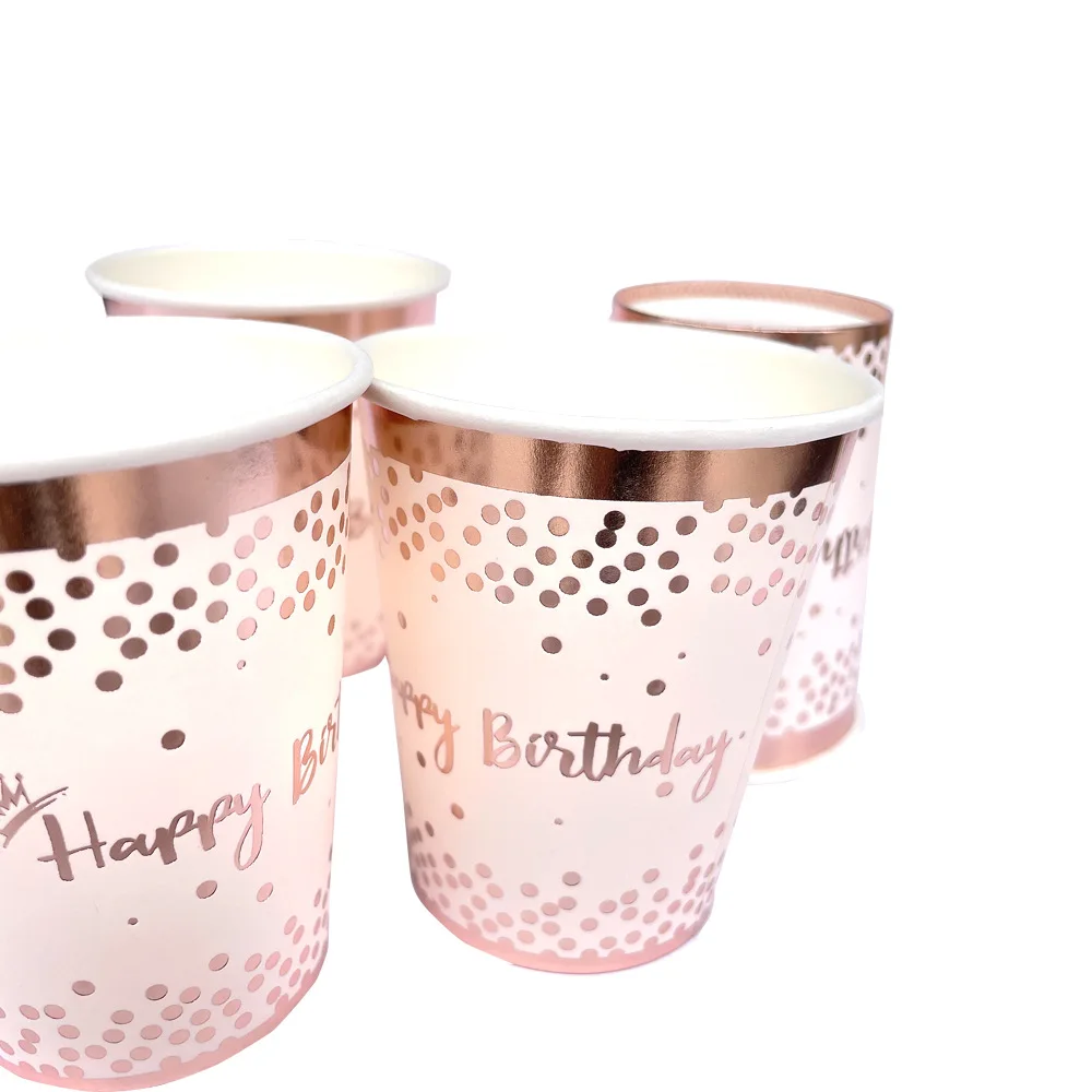 Wholesale Cross-border Monopoly New Rose Gold Girl Birthday Party 20 Pack Paper Cup Paper Plate Tissue Set
