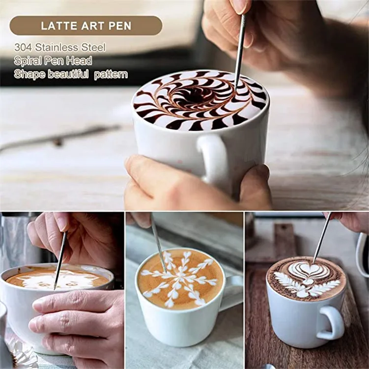 Milk Frother Handheld Coffee Art Set with Pitcher Powder Cocoa Shaker Latte Art Pen Coffee tea Stencils Coffee Spoons