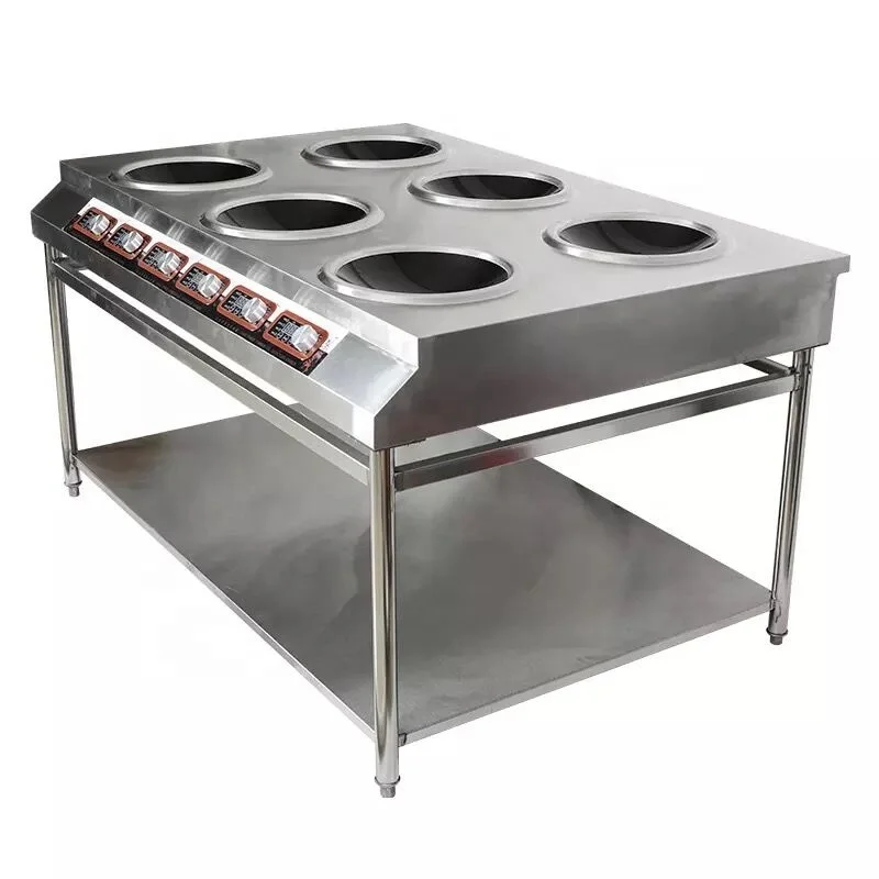High quality 380V 5KW stainless 6 burners wok pan induction cookers for restaurant kitchen equipment