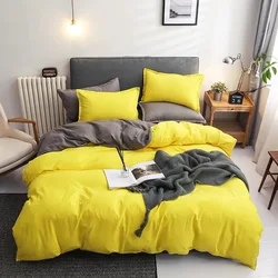 Cheap Yellow Solid Pure Color Blank One Flat Sheet One Duvet Cover Two Pillowcases 4pcs Bed Sheet Bedding Set
