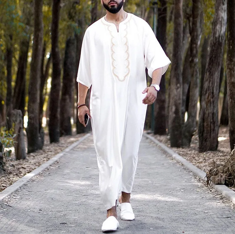 Islamic Mens Clothing Kaftan Maxi-Muslim Male Shirt Long Sleeve Abaya Dubai