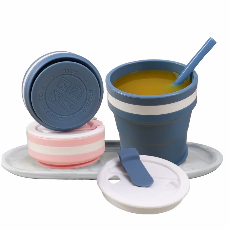 Portable Multi-Use Silicon Reusable Collapsible Travel Coffee Cup To Go Traveling Mug with Lid For Outdoor Camping Business Gift