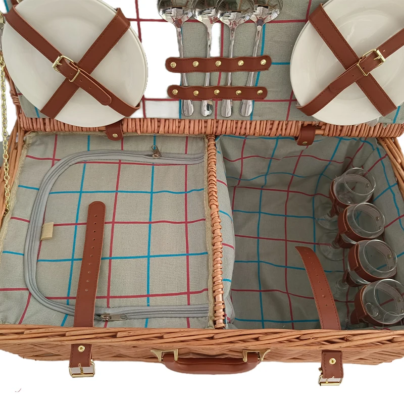 Multifunctional Picnic Basket Rattan Wicker Basket For Sale With Lid Insulated Target 4 People