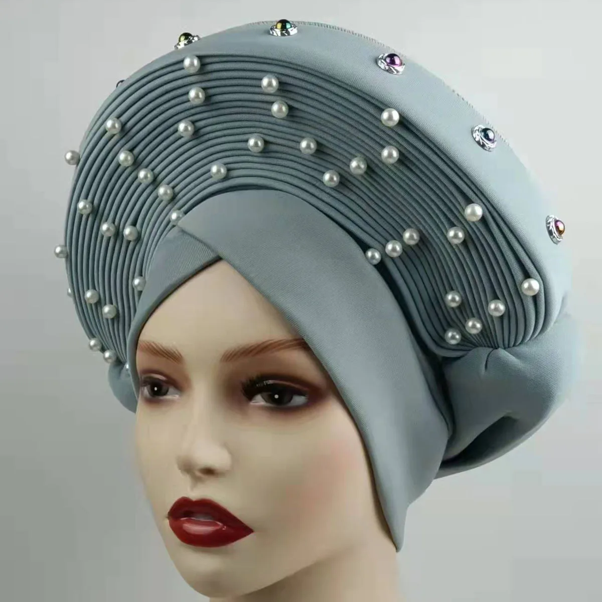 Low Price African Muslim Hijab Turban Multicolour Muslim Pearl Beads Women Turban