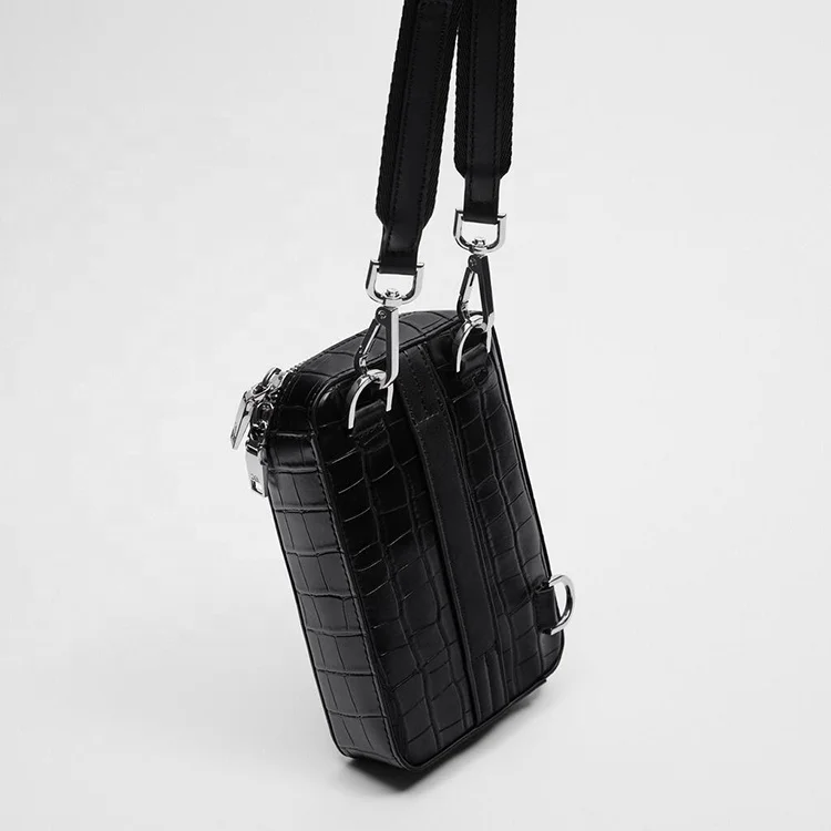 Custom Logo Crocodile Leather Black Croc Mens Crossbody Purse Fashion Shoulder Messenger Bag For Men