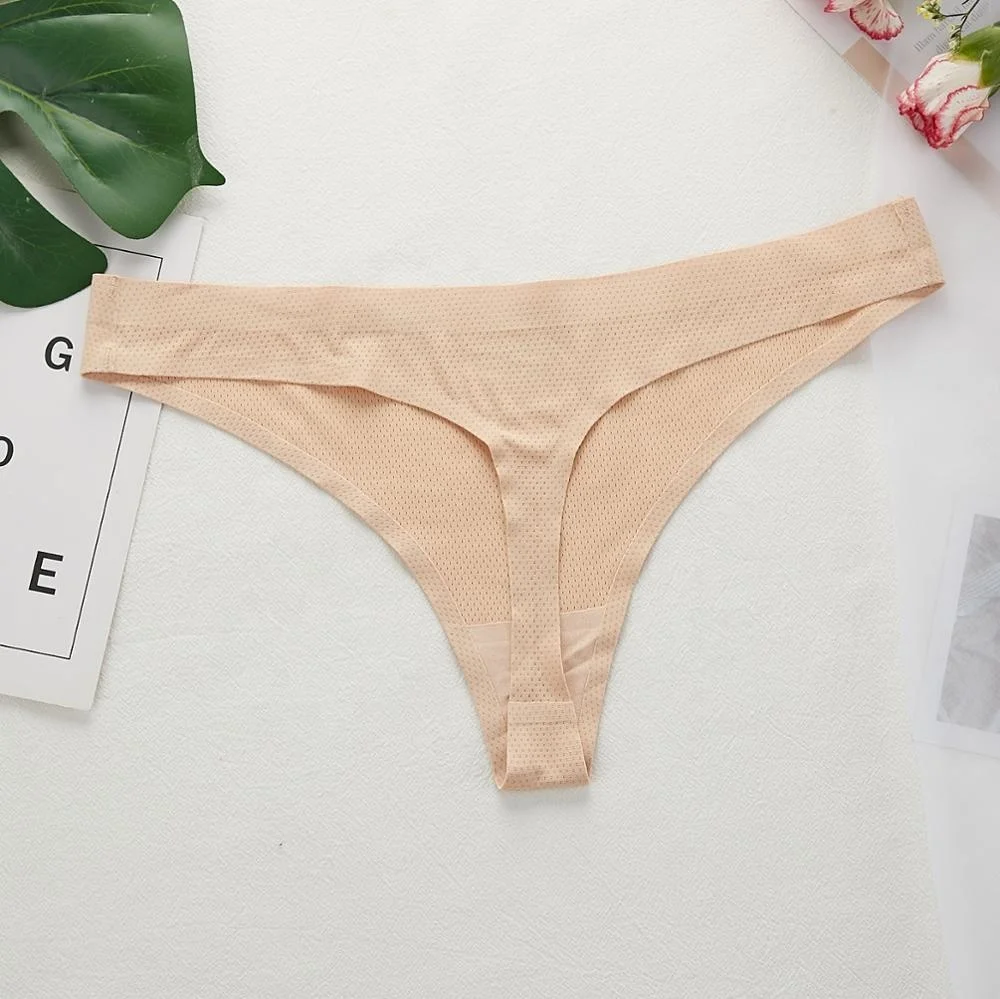 Custom Logo traceless T-back Underwear seamless Panties for Women mesh hole thongs