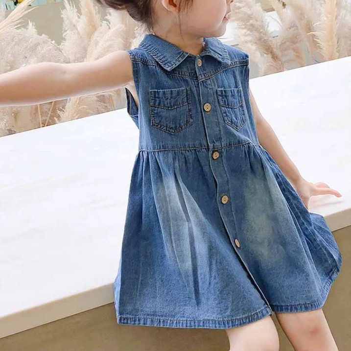Child Denim Dress Summer Vest Dress Children Shirt 2-7 Years Old kids summer clothes 2024 mini girls skirt jean dress design