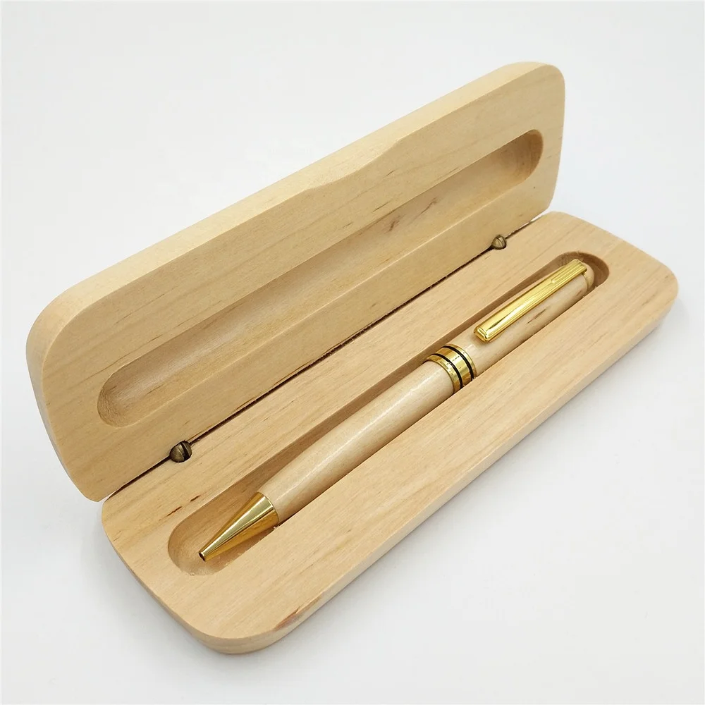 High Quality Luxury Custom Logo Maple Wooden Ballpoint Pen With Wooden Pen Box Case