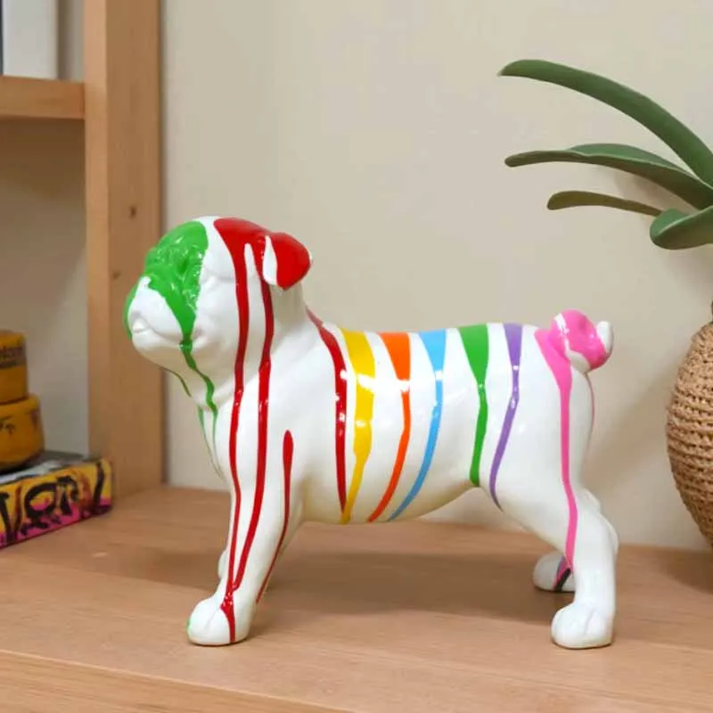 Creative Home Office Living Room Pop Artwork Striped Bull Dog Figurine Colorful Resin English Bulldog Statue Decor