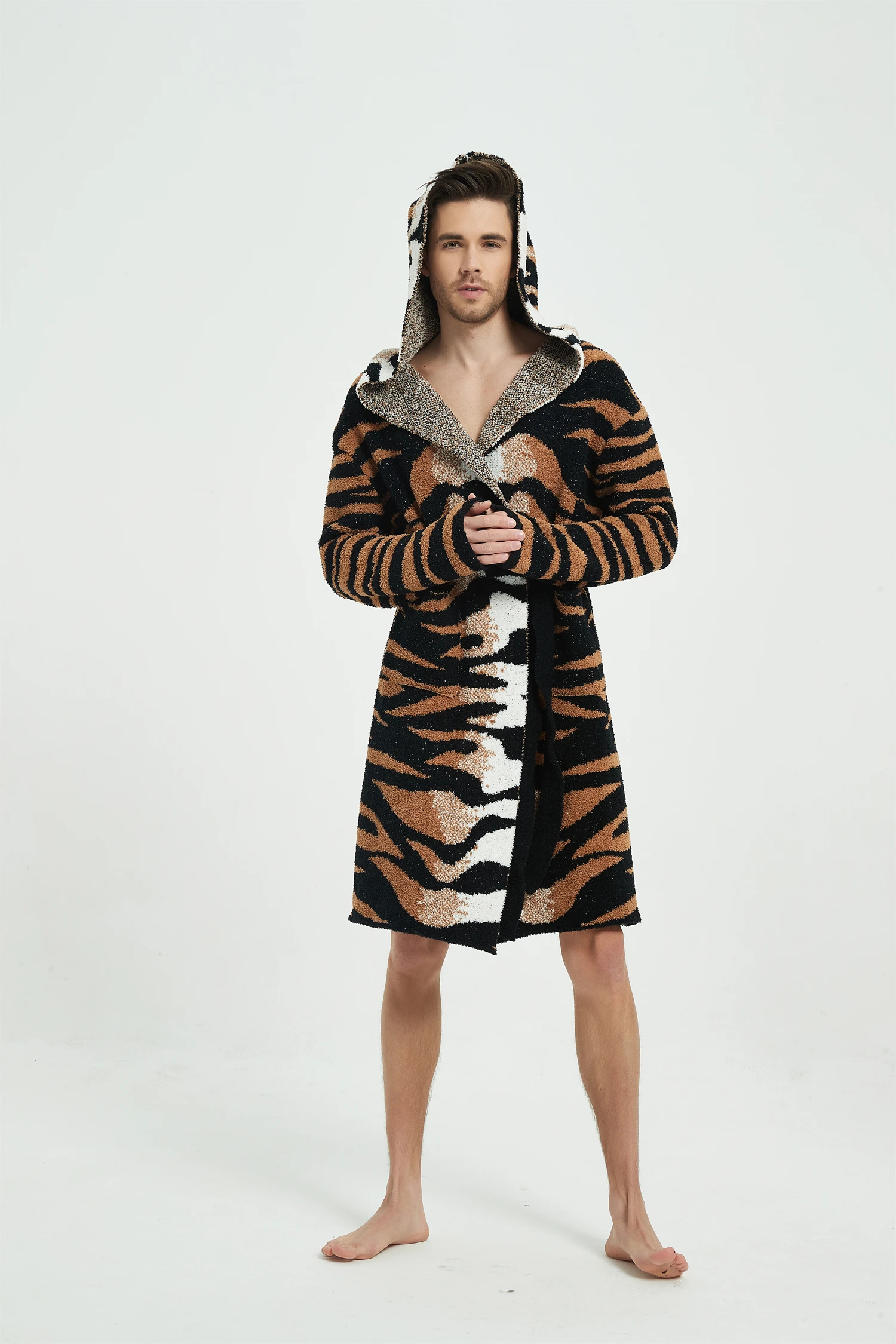 Microfiber  Robe Knitted Robe with sleeves  knitted clothes Cozy Tiger House Robe Winter Pyjamas