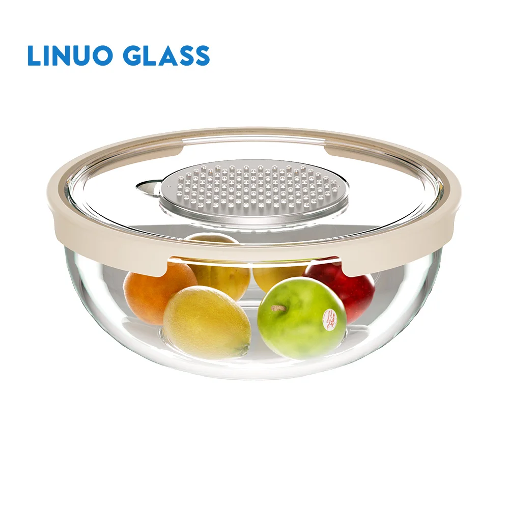 LINUO Vegetable Cutter Slicer Chopper Serving Cooking Stackable Custom Microwave Borosilicate Glass Mixing Bowl Set for Storing