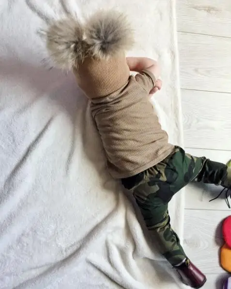 Одежда для родителей и ребенка; Шапка; Комплект одежды из 2 предметов детей возрастом от 6 до 36 месяцев малыша мамы; Теплая зимняя вязаная шапка с помпоном натурального меха крючком Лыжная мяч детские головные уборы