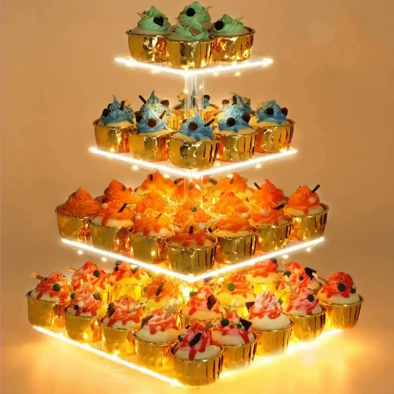 Lovedisplay Cupcake rack acrylic Cupcake display stand dessert service tower with LED lights for wedding birthday party