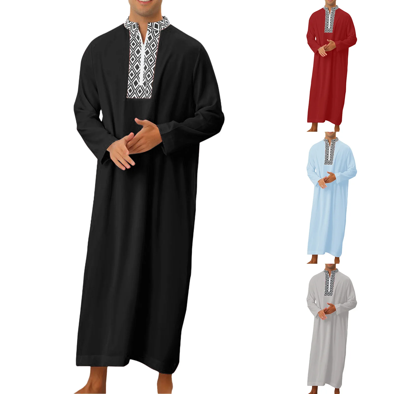 2024 Men Style Arabic Moroccan Islamic Thobe Dress Traditional Muslim Abaya Clothing