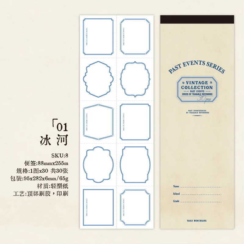 30pcs/pack note book Thing of the Past Series INS Border Handbook DIY Material Decoration Backing