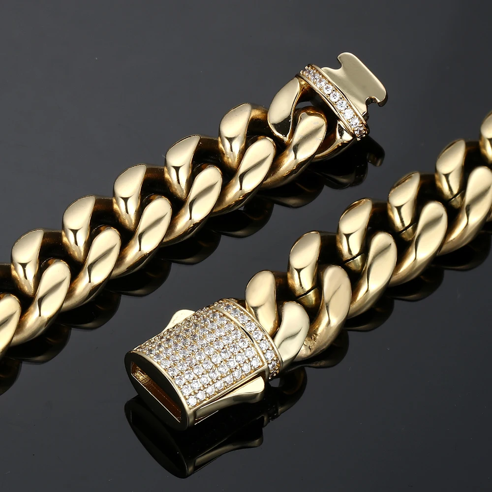 Jewelry Dropshipping Stainless Steel 14K 18K Gold Plated Men Cuban Link Bracelet Men