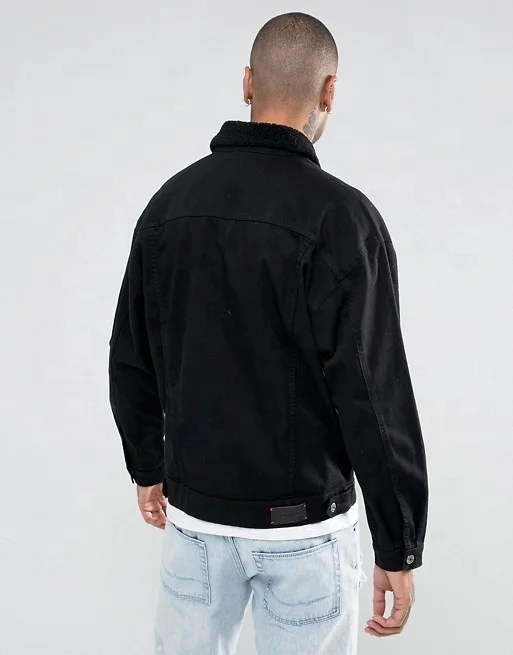 KY Men Jackets and Coats 2023 Clean Borg point  Collar Button Denim Jacket Placket Contrast Jeans Jacket for Men Black