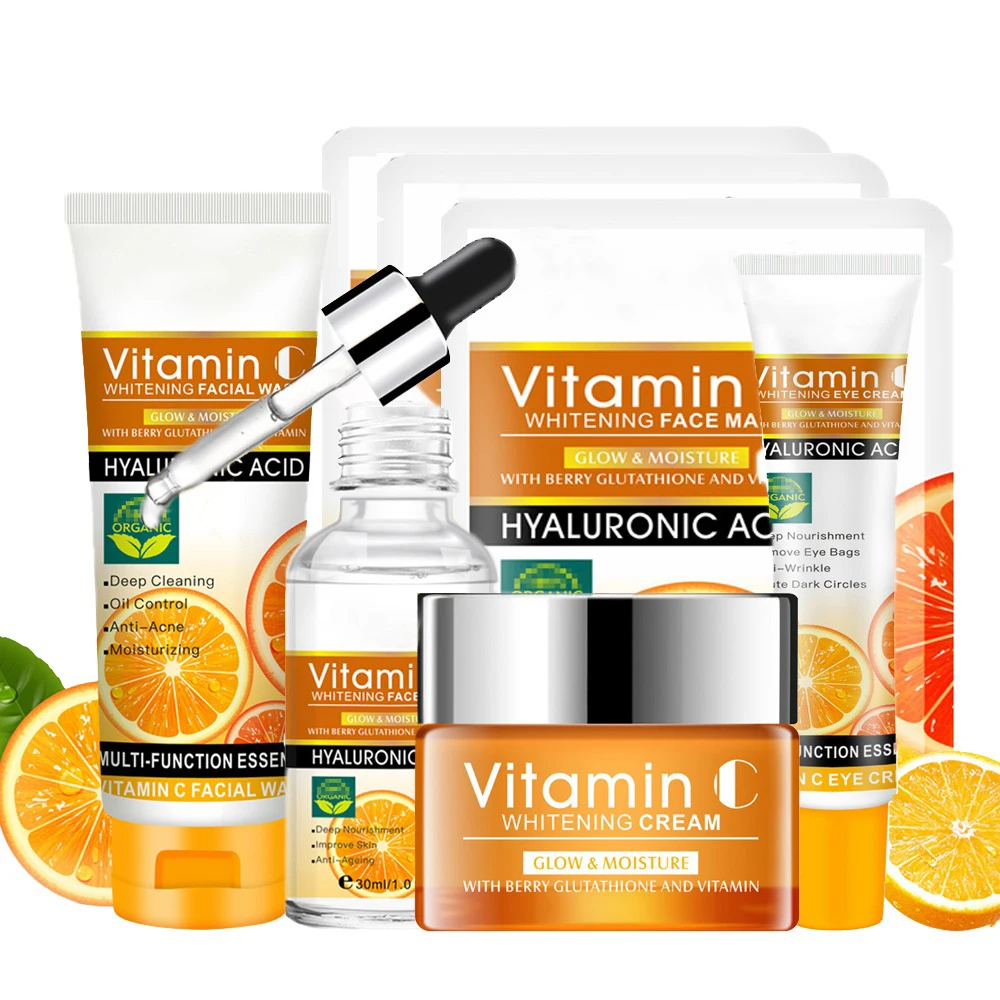 Набор сыворотки с витамином C, крем для лица, корейская косметика, отбеливающий питательный увлажняющий набор для ухода за кожей лица против морщин