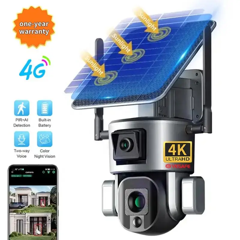 WIFI solar camera 4K HD 4x 10x optical zoom night vision solar surveillance camera solar CCTV camera 4g sim card