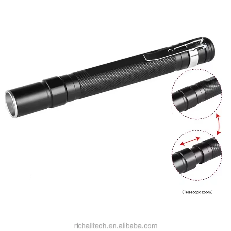 Pocket Small Mini Tactical Pen Light AAA Powered Telescopic Zoom LED Flashlight for Camping Outdoor Emergency