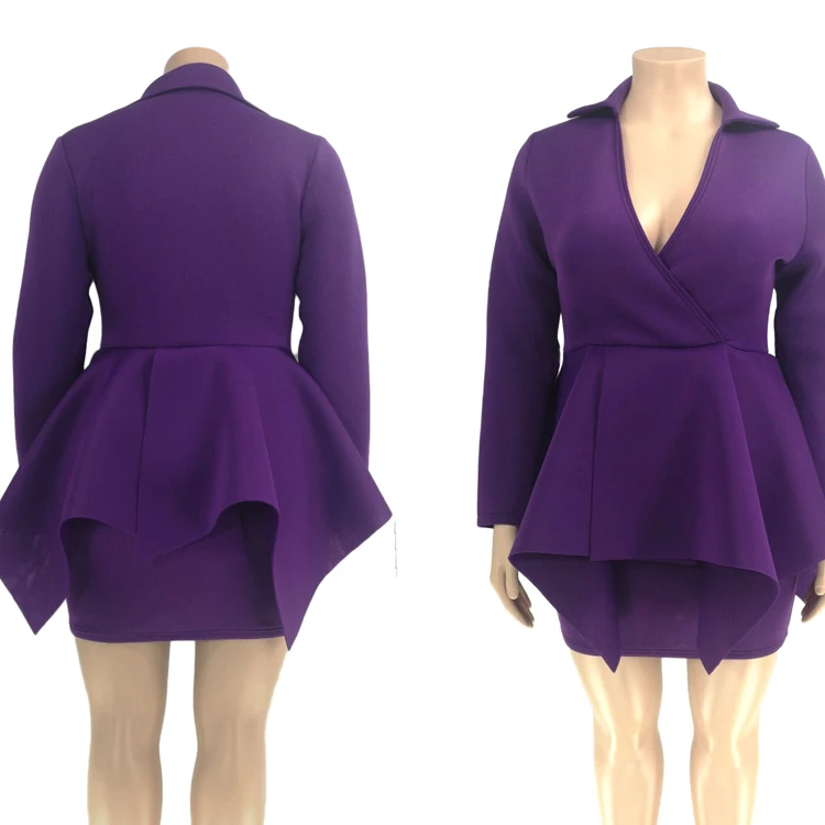
Extra large 6XL plus size women suit clothes ruffles v neck long sleeve tops and bodycon skirts dress set 
