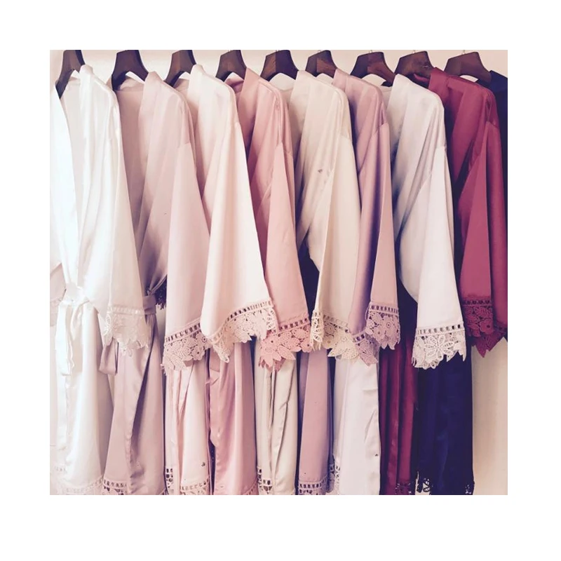 Женское Короткое Кимоно FUNG 3031, шелковое матовое атласное кружевное свадебное платье