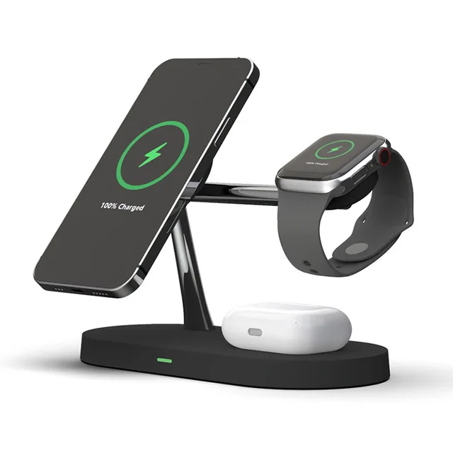 Custom Magnetic 15W Wireless Charger 3 in 1 Fast Charging Stand for Smart Watch, Smart phone, Earbuds