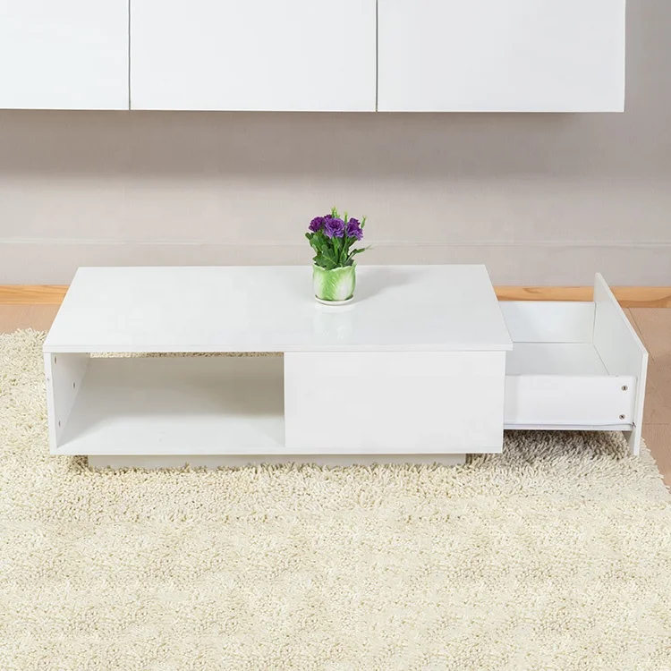 hot sale nordic home office furniture high glossy particle board center bedside coffee table with one drawer