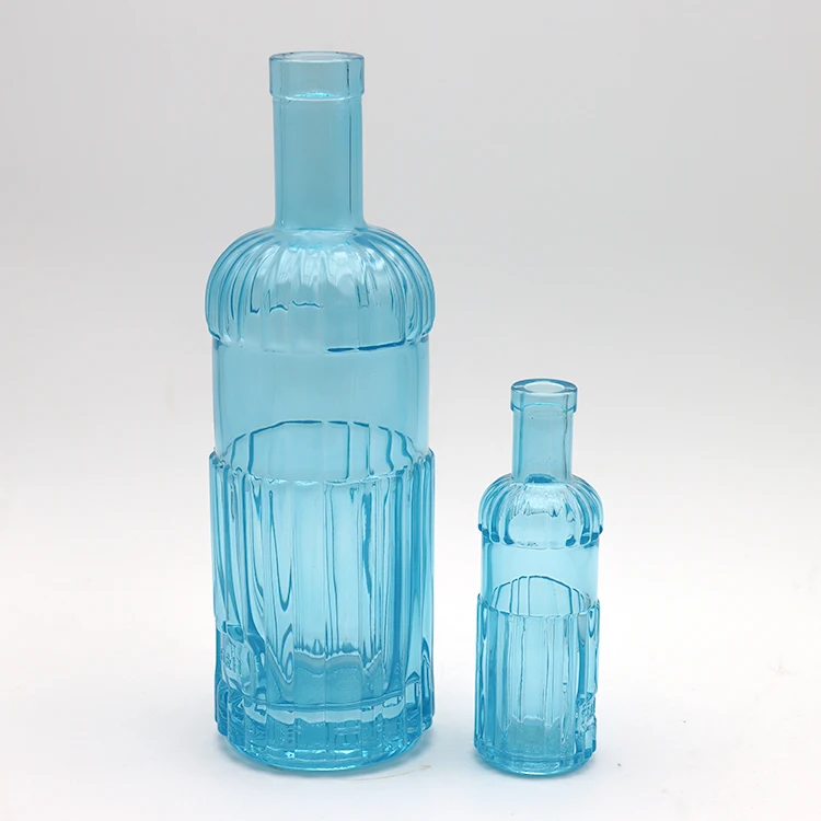 Glass liquor blue bottle empty liquor glass bottle round liquor  glass bottle